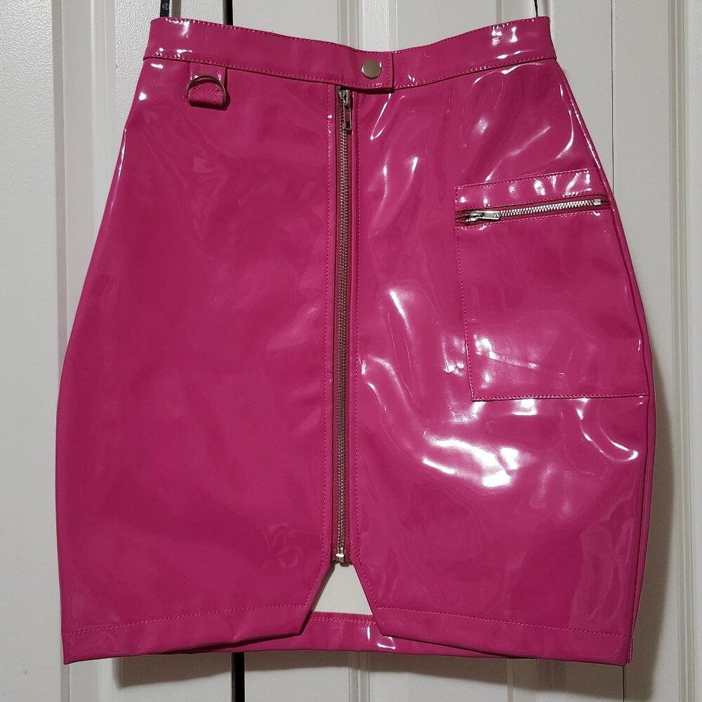 Barbie core Pink Vinyl Pencil Skirt with Silver Hardware